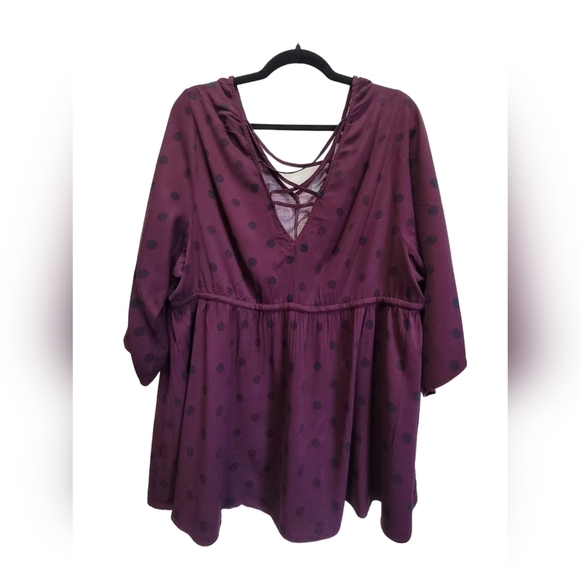 TORRID 3X Polka Dot V Neck Razor Back Drawstring Tunic - Picture 2 of 8